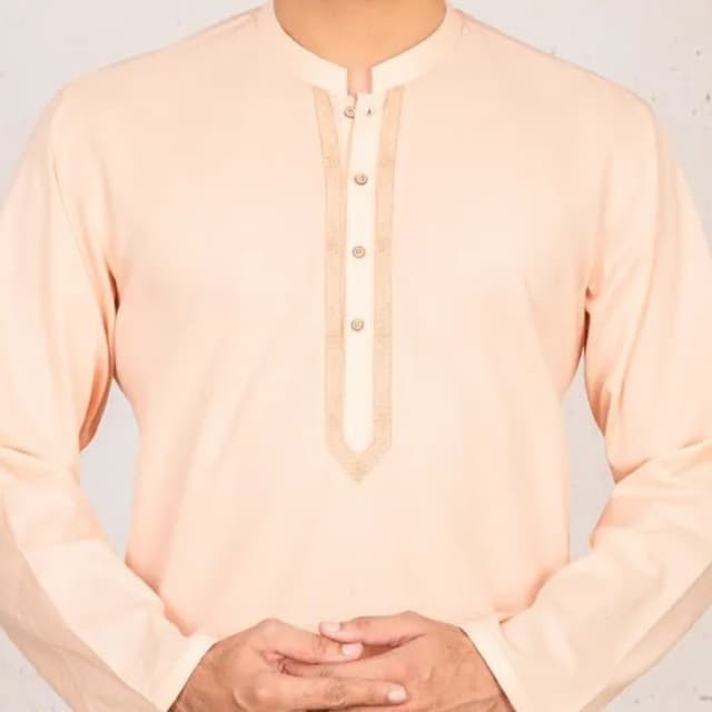 Semi-Formal Kurta For Men With Computerized Machine Embroidery On Front.   