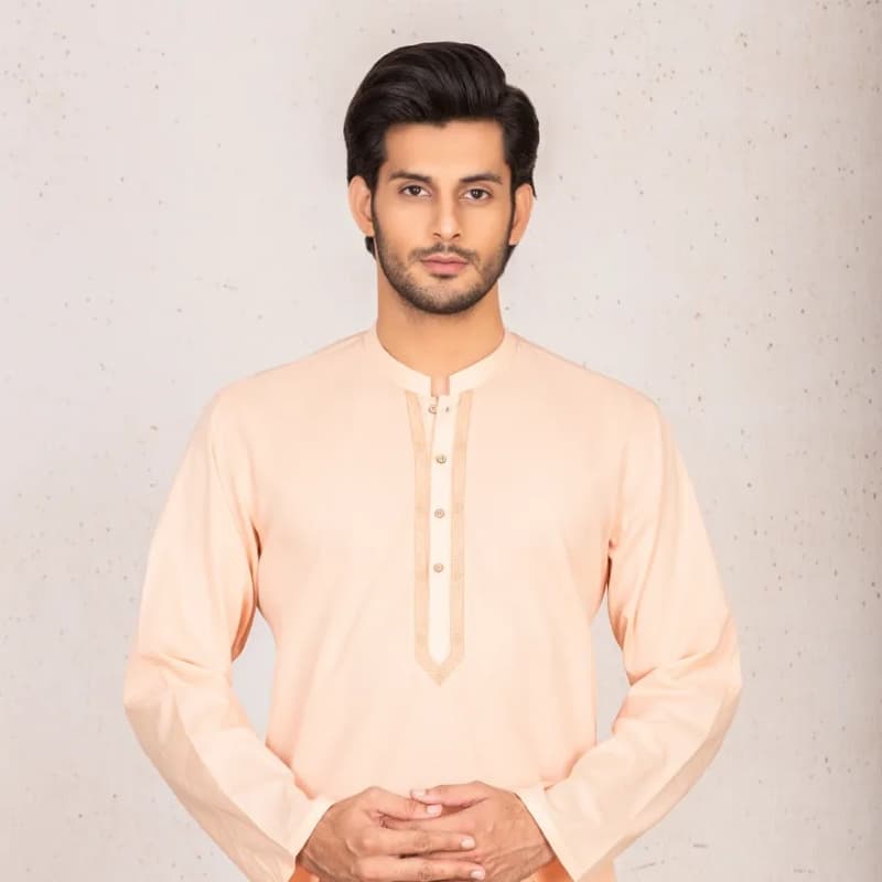 Semi-Formal Kurta For Men With Computerized Machine Embroidery On Front.   