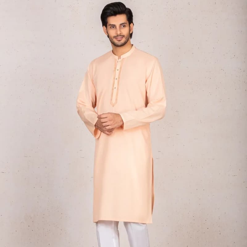 Semi-Formal Kurta For Men With Computerized Machine Embroidery On Front.   