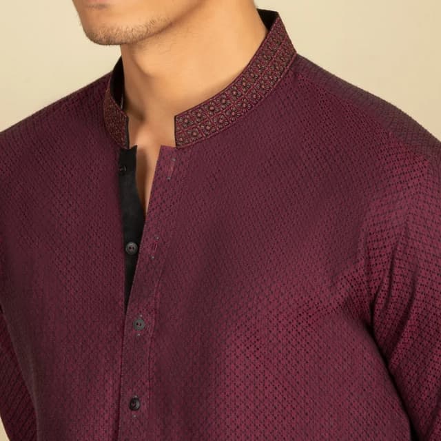 Semi-Formal Suit For Men Designed Computerized Machine Embroidery On Collar