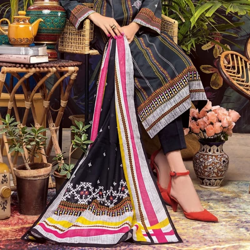 3PC Unstitched Embroiderd Printed Lawn Suit With Printed Lawn Dupatta CL-10