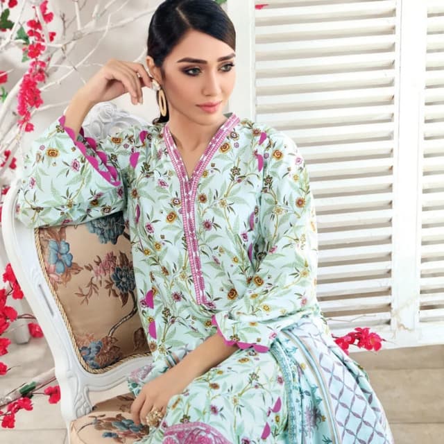 3PC Unstitched Embroiderd Printed Lawn Suit With Printed Lawn Dupatta CL-89