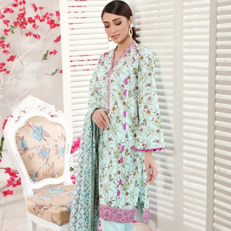 3PC Unstitched Embroiderd Printed Lawn Suit With Printed Lawn Dupatta CL-89