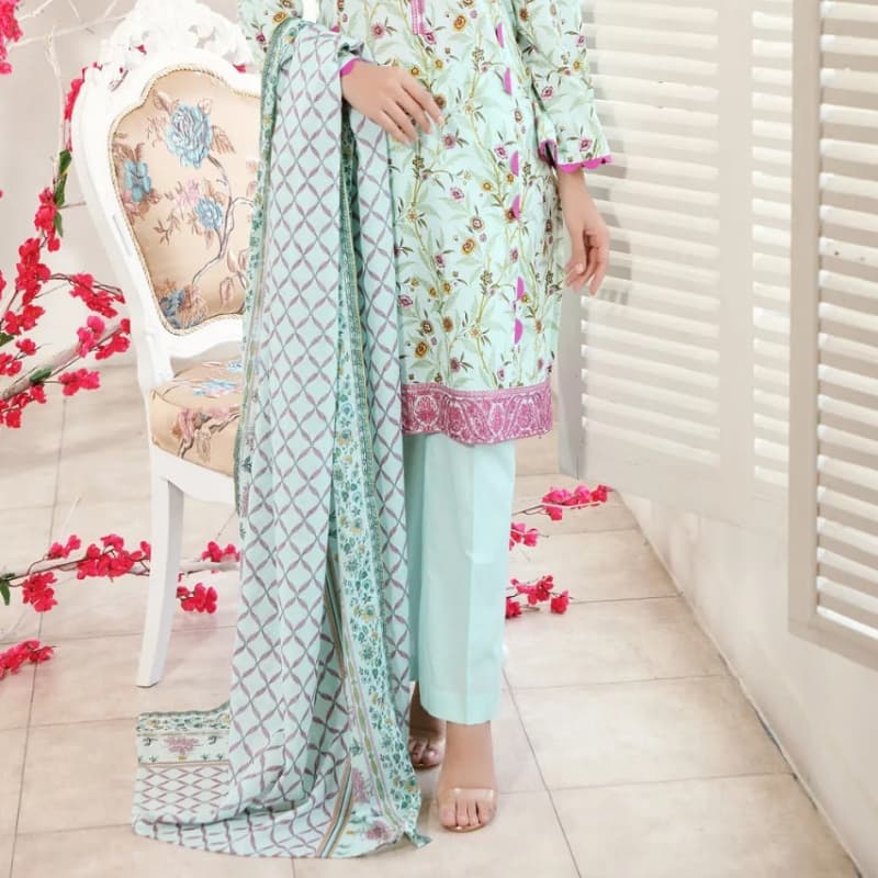 3PC Unstitched Embroiderd Printed Lawn Suit With Printed Lawn Dupatta CL-89