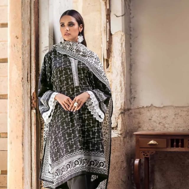 3PC Unstitched Embroidered Lawn Suit With Lawn Dupatta B-12013