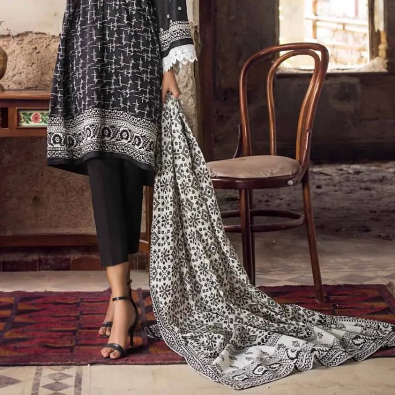 3PC Unstitched Embroidered Lawn Suit With Lawn Dupatta B-12013