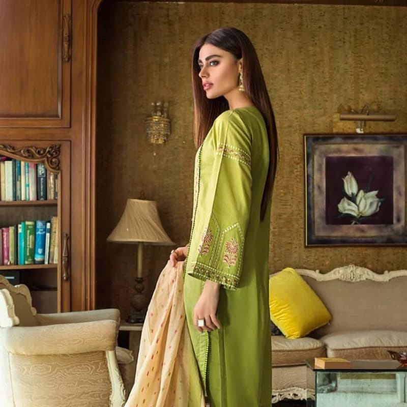 3PC Unstitched Lawn Embroidered Suit With Jacquard Dupatta MJ-80
