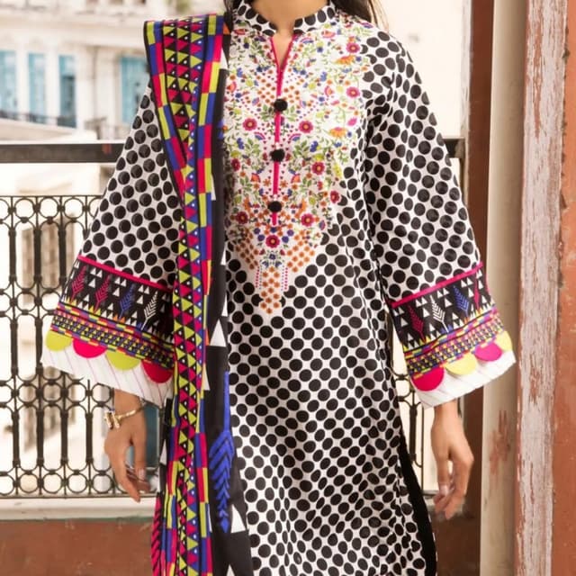 3PC Unstitched Neon Printed Lawn Suit CL-1166 B
