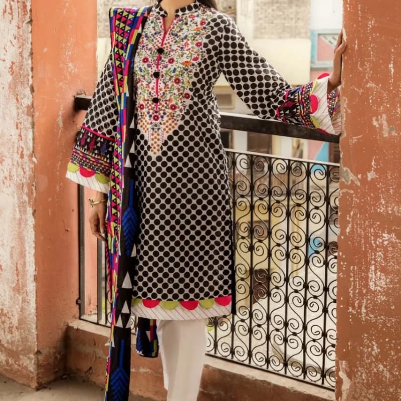 3PC Unstitched Neon Printed Lawn Suit CL-1166 B