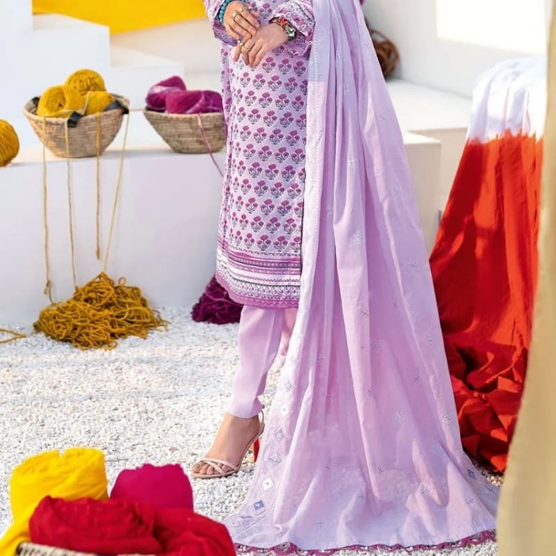 3PC Unstitched Printed Lawn Suit With Embroidered Denting Lawn Dupatta CL-1
