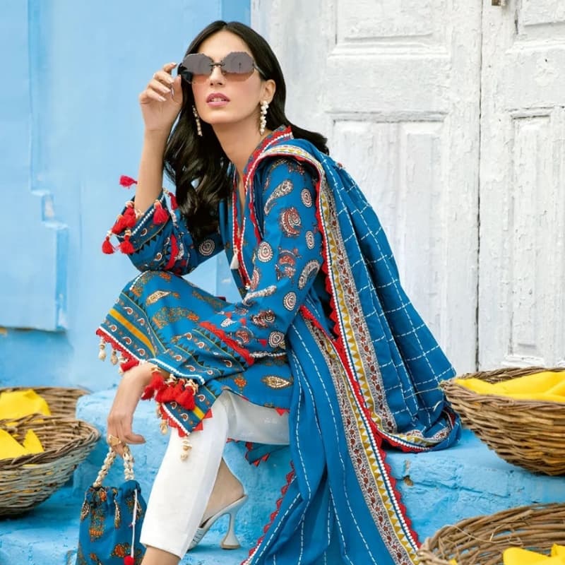 3PC Unstitched Printed Lawn Suit With Printed Lawn Dupatta CL-1255