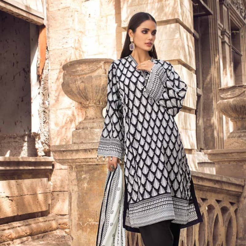 3PC Unstitched Printed Lawn Suit With Lawn Dupatta B-12007